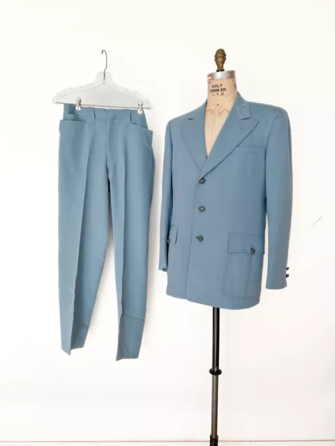 Vintage 1940s 50s Baby Blue Gab Gabardine Western Rodeo Suit 40 42