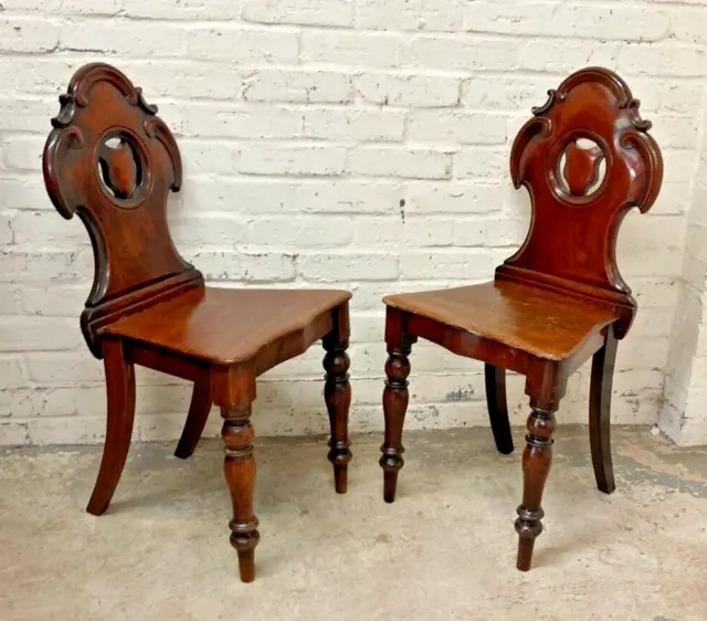 Pair of Antique Victorian Mahogany Shield Back Hall Chairs (Can Deliver)