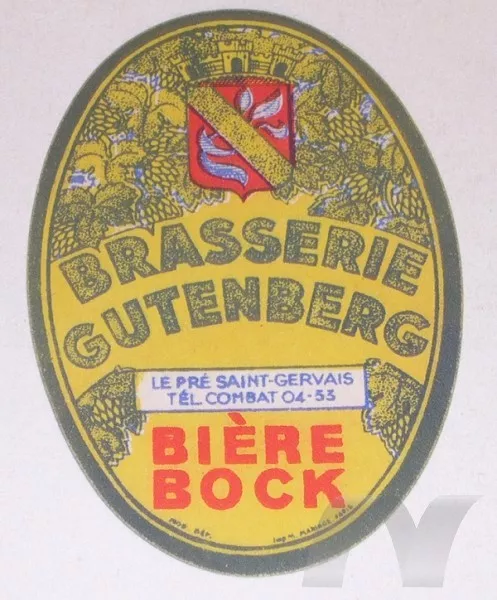 Etiquette ancienne Bière BOCK - Brasserie GUTENBERG