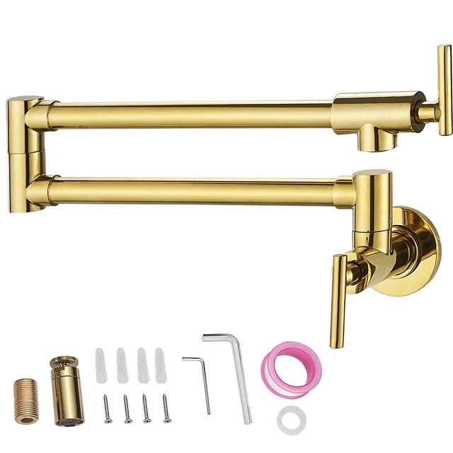 VEVOR Pot Filler Faucet Wall Mount Kitchen Pot Filler Solid Brass with 2 Handles