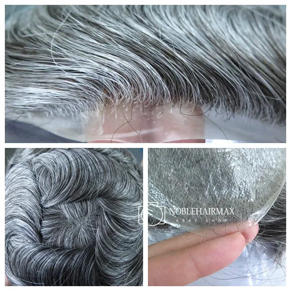 Mens Toupee Natural Ultra Thin Skin Hairpiece Mens Hair Replacement Grey System