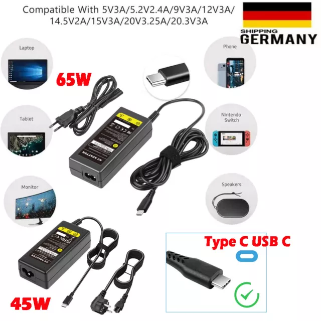 65/45W Type C USB C Netzteil Ladegerät Für Lenovo Dell HP Asus Acer MacBook Sony