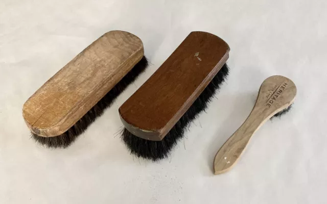 Lot of 3 Vintage Leather Shoe Shine Wood Brushes for Care Polish Buff Clean