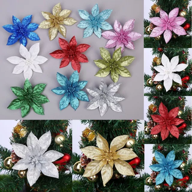 Charmant lot d'ornements de Noël de 10 fleurs paillettes de poinsettia pour arb