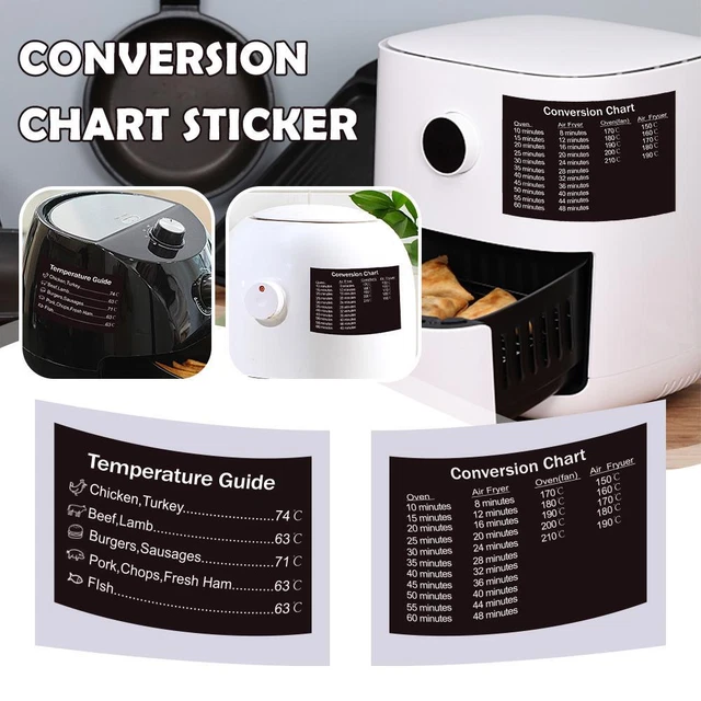 AIR FRYER TEMPERATURE Guide Chart Conversion Self Adhesive Sticker 4.