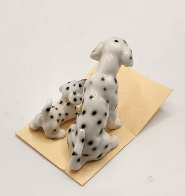 Vintage Miniature Dalmatian Dog Figurine Lot Of 2 Bone China  Adorable