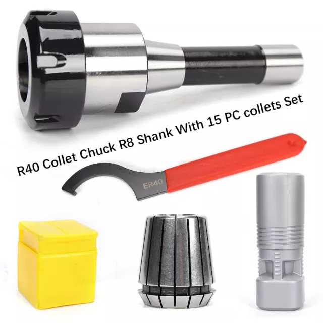 ER40 Collet Chuck R8 Shank +15Pcs/Set Collets Set For CNC Spindle Machines ER40