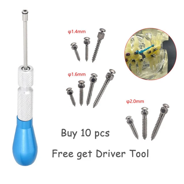 Dental Orthodontic Mini Implants Micro Screws Self-Drilling 10 Sizes/ Screwdrive