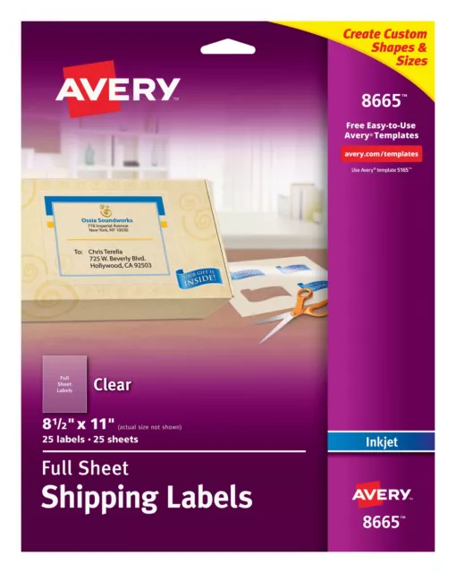 Full Sheet Shipping Labels, Permanent Adhesive, 8-1/2" x 11", 25 Labels (8665)