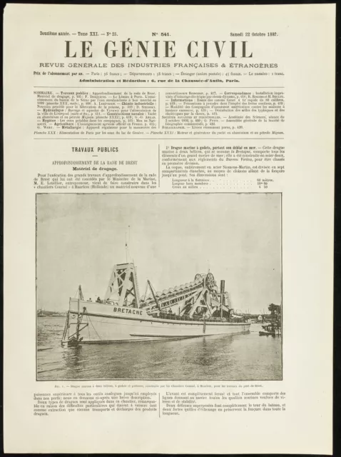1892 - Marine dredge for the works of the port of Brest - civil engineering
