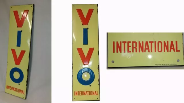 Ancienne Plaque Émaillée Publicitaire "Vivo International" Émaillerie Alsacienne