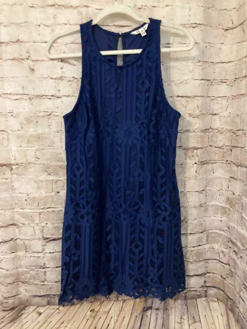 Speechless Dress Womens XL Navy Blue Bardot Lace A Line Lined Sleeveless Cotton