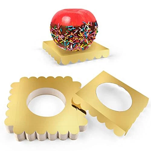 50 PCS Candy Apple Box Base Golden Cardboard Taffy Apple Inserts Square Caramel