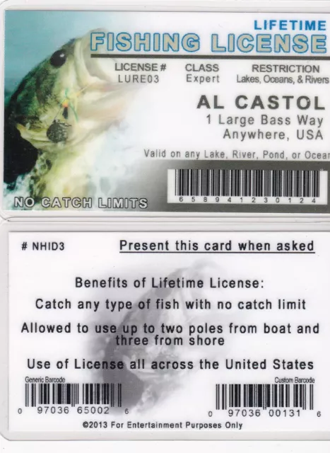 fun novelty gift item for a Fisherman - a fake id card - fishing license