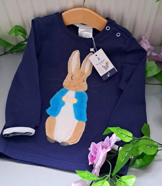 Top supersoft Peter Rabbit bambino 1-2 anni nuovo con etichette con lama e rosa