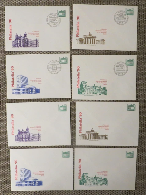8x DDR Brief Ganzsache - 4x Sonderstempel Berlin Philatelia 08 bis 10.11.1990