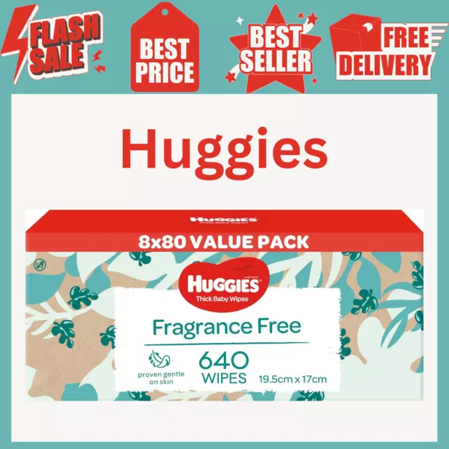 640 HUGGIES Thick Baby Wet Wipes Bulk Mega Pack Fragrance Free - Gentle and E...