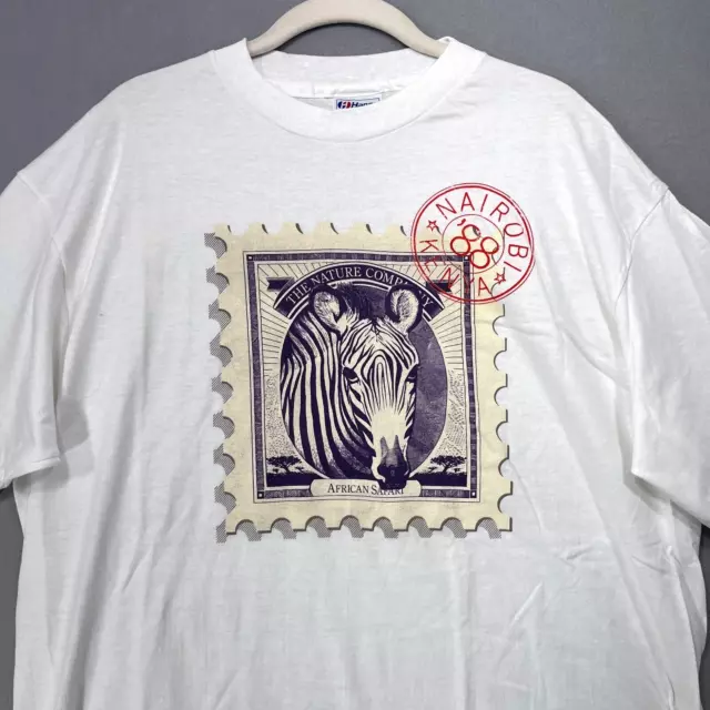 Vintage The Nature Company TShirt Men XL White Hanes Beefy-T Zebra Safari 80s