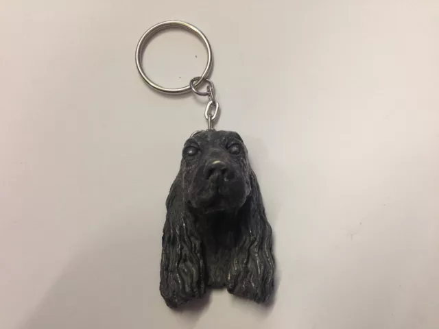 Springer Spaniel Dog Head Pewter Effect Animal 3D Emblem On a Split Keyring