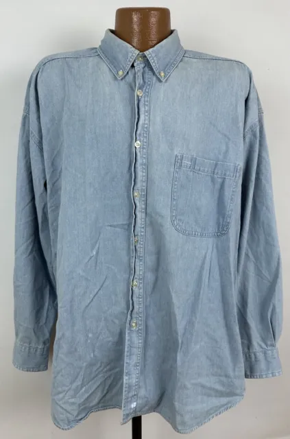 Vintage 90s Croft Barrow Corporate Casuals Denim Shirt Mens XL Blue Long Sleeve
