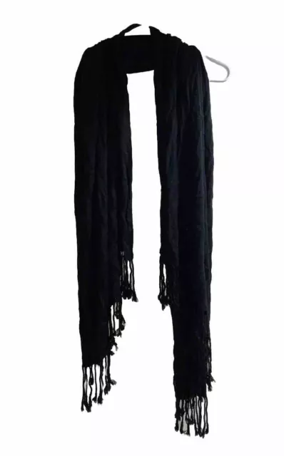 Black Fringe Tassel Scarf Grunge Warm Cozy Comfy Soft Winter Accessory Basics