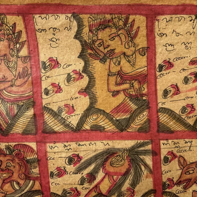 Fine Old Antique Balinese Kamasan Painting Tapestry Textile 32.5” X 24.5 3