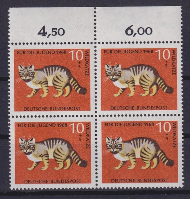 Bund 549 mit Oberrand 4er Block Jugend Seltene Tiere 10+ 5 Pf postfrisch