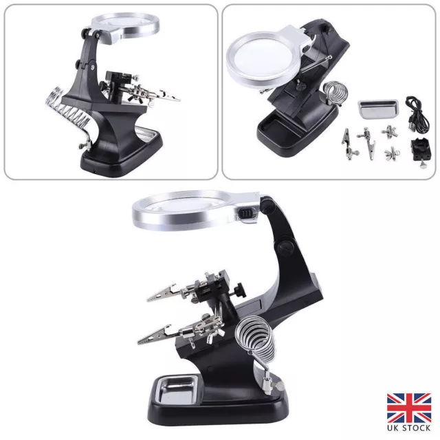 Soldering Iron Stand with LED Helping Hands Magnifying Glass Crocodile Clip