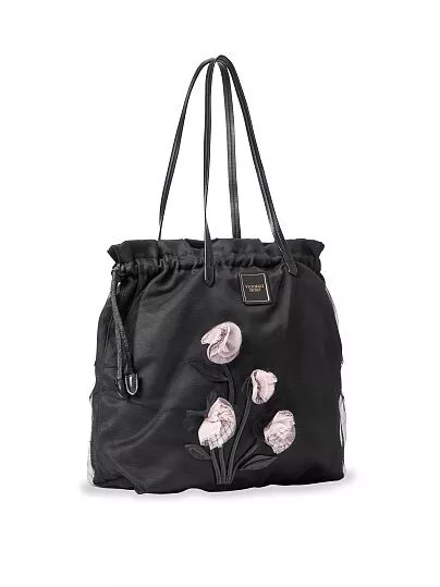 Sac fourre-tout de tous les jours Victorias Secret Tease Gardenia floral chic noir neuf avec étiquettes 3