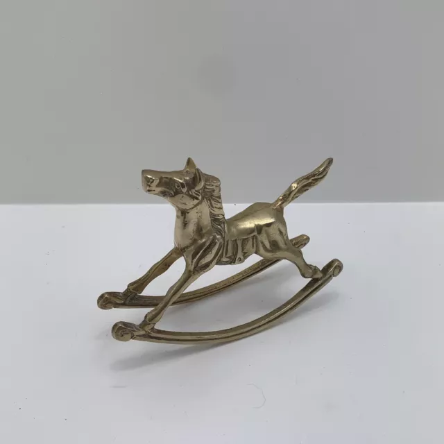 Antique Gold Tone Brass Collectible Home Decor Rocking Horse Statue Figurine