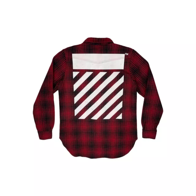 Off-White Diagonal Stripe Tartan Shirt Mens Medium Made In Italy Red And Black 2