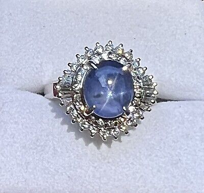 GIA 4.73ctw. Unheated Sri Lanka Blue Star Sapphire & Diamond Pl900 Ring