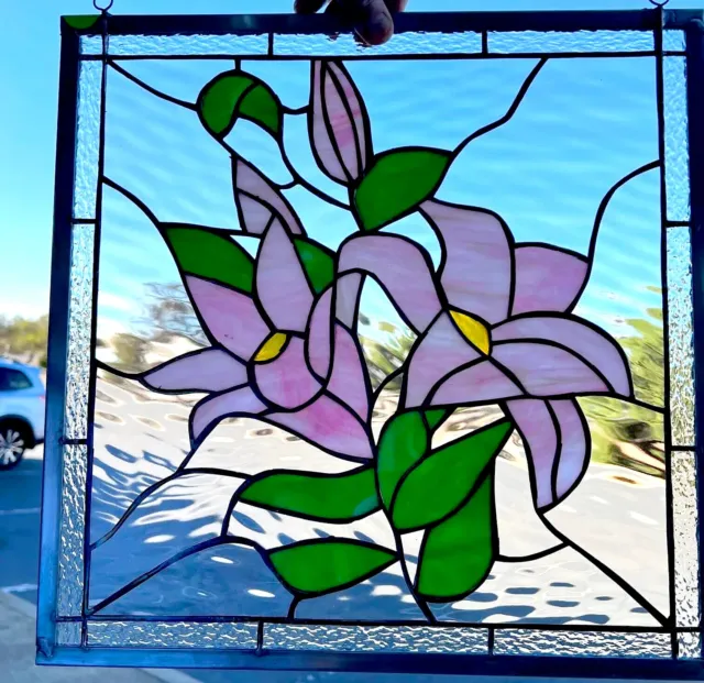 Stargazer Lilies Leaded Stained Glass Suncatcher or Window Panel