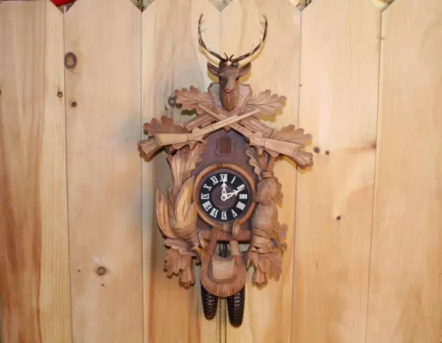 Large 8 Day German Black Forest Hunter Cuckoo Clock ~ In Good Running Order ~