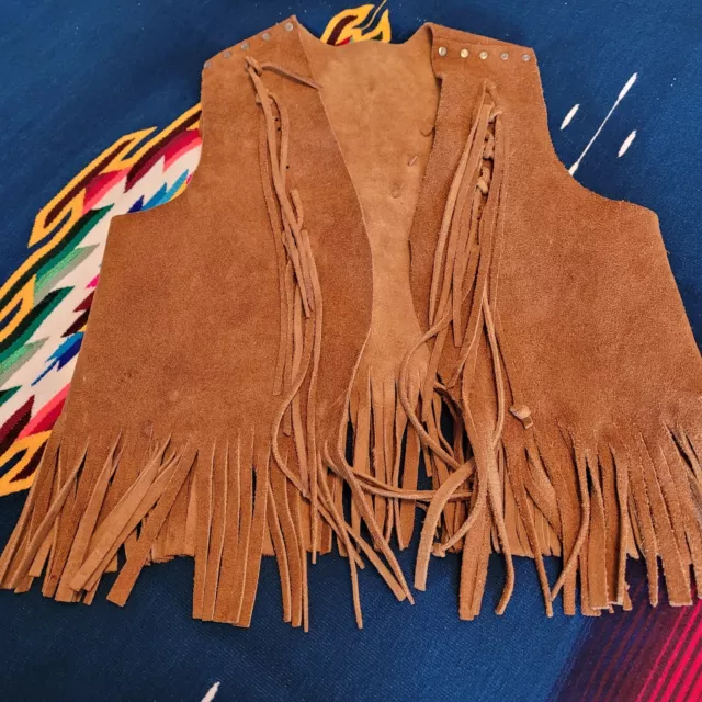 Vtg Fringed fringe Leather vest Cowboy Western Child Halloween