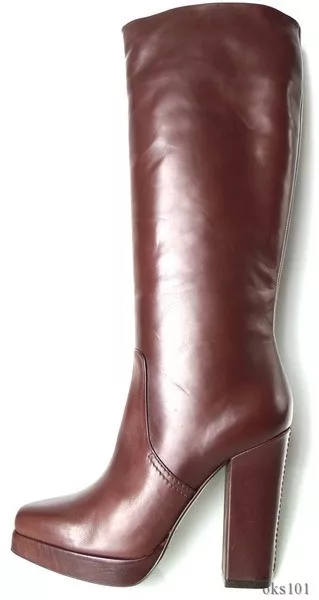 CALVIN KLEIN Collection brown leather platform TALL BOOTS Italy classy $995