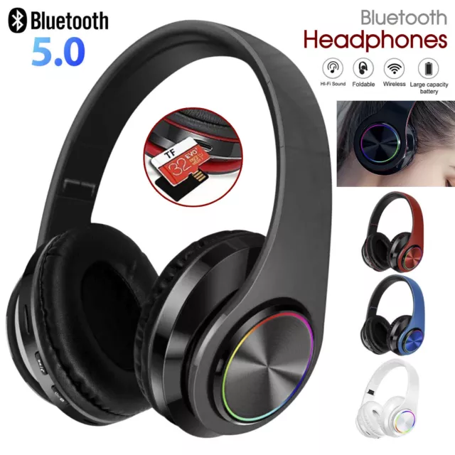 Bluetooth 5.0 Wireless Stereo Headphones Earphones For iPad Phone IOS Android