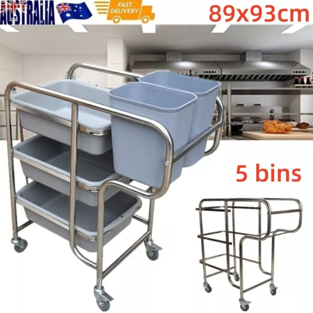 3 Tier Service Cart Trolley Restaurant Kitchen Food Cleaning Trolley With 5 Bins