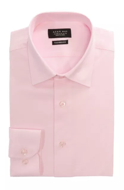 Tailored / Slim Fit Mens Pink Dress Shirt Wrinkle-Free Spread Collar AZAR MAN