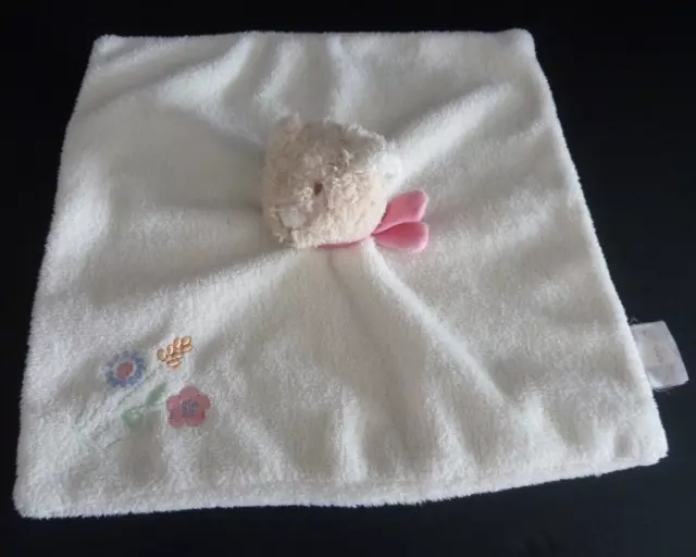 B12. Doudou Plat Carre Bengy Ours Chat Ecru Blanc Echarpe Rose Fleur Epi - Ttbe