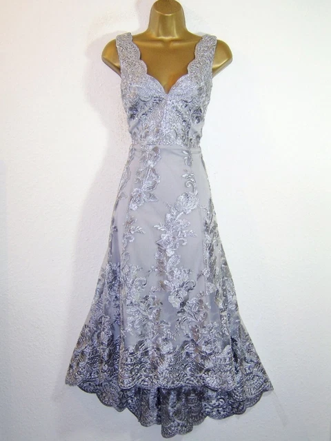 Grey embroidered bardot dip hem sales dress