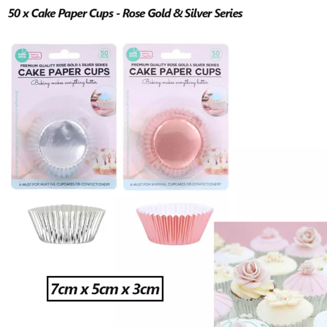 50 x Foil Cupcake Paper Liners Muffins Patty Pans Kitchen Baking Cups Cake Cases