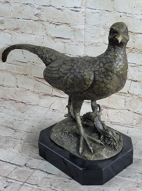 Pheasant Grouse Game Bird Hunter Bronze Marble Statue Wildlife Trophy Gift Art