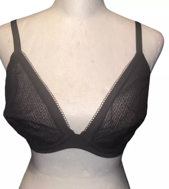 La Perla Miss Studio Lingerie Women Sz 34D Bra Sheer Lace Black