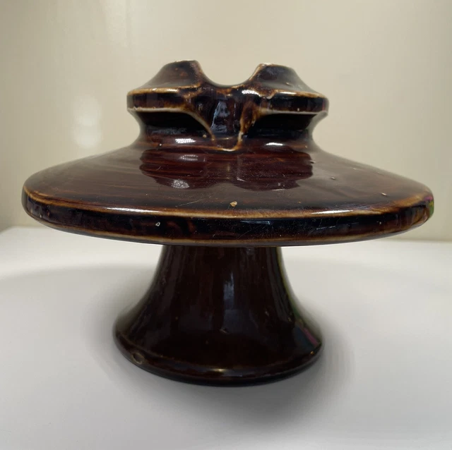 Vintage Large Glazed Ceramic / Porcelain Insulator Brown Heavy 8” Diameter