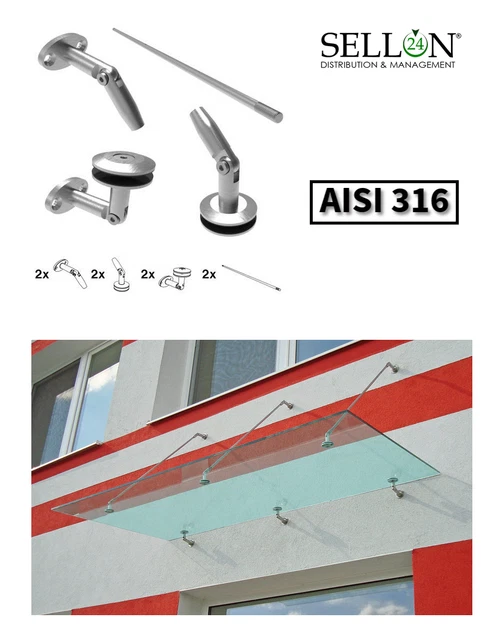 Edelstahl V4A Glas-Vordach Halterung – Wandhalterung Für Glasdach Oder Zugstange, Außenbereich