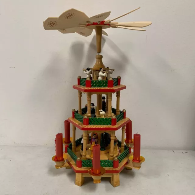 VINTAGE WOODEN CHRISTMAS 3 Tier Nativity Carousel Windmill Pyramid ...