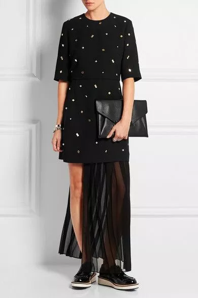 Alexander McQueen McQ Dress 42 Black Studded Crepe Short Sleeve Mini Women’s LBD