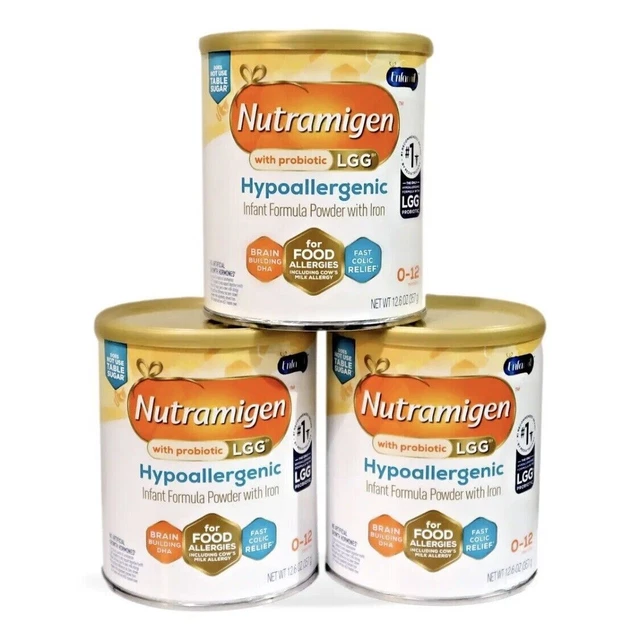 3 Nutramigen with Probiotic LGG Hypoallergenic Powder Infant Formula 12.6 oz