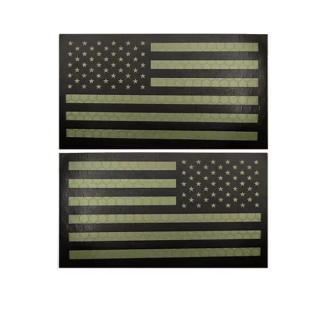 Reflective IR US AMERICAN FLAG REVERSE LEFT RIGHT SHOULDER HOOK 2 PATCHES GREEN